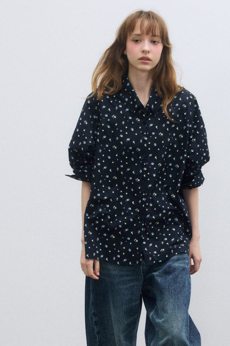 100% cotton floral pattern tie collar shirt | 2 color