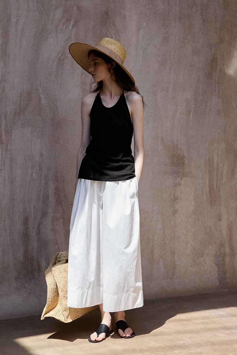 100% cotton straight wide-leg 9/8 pants | 3 color