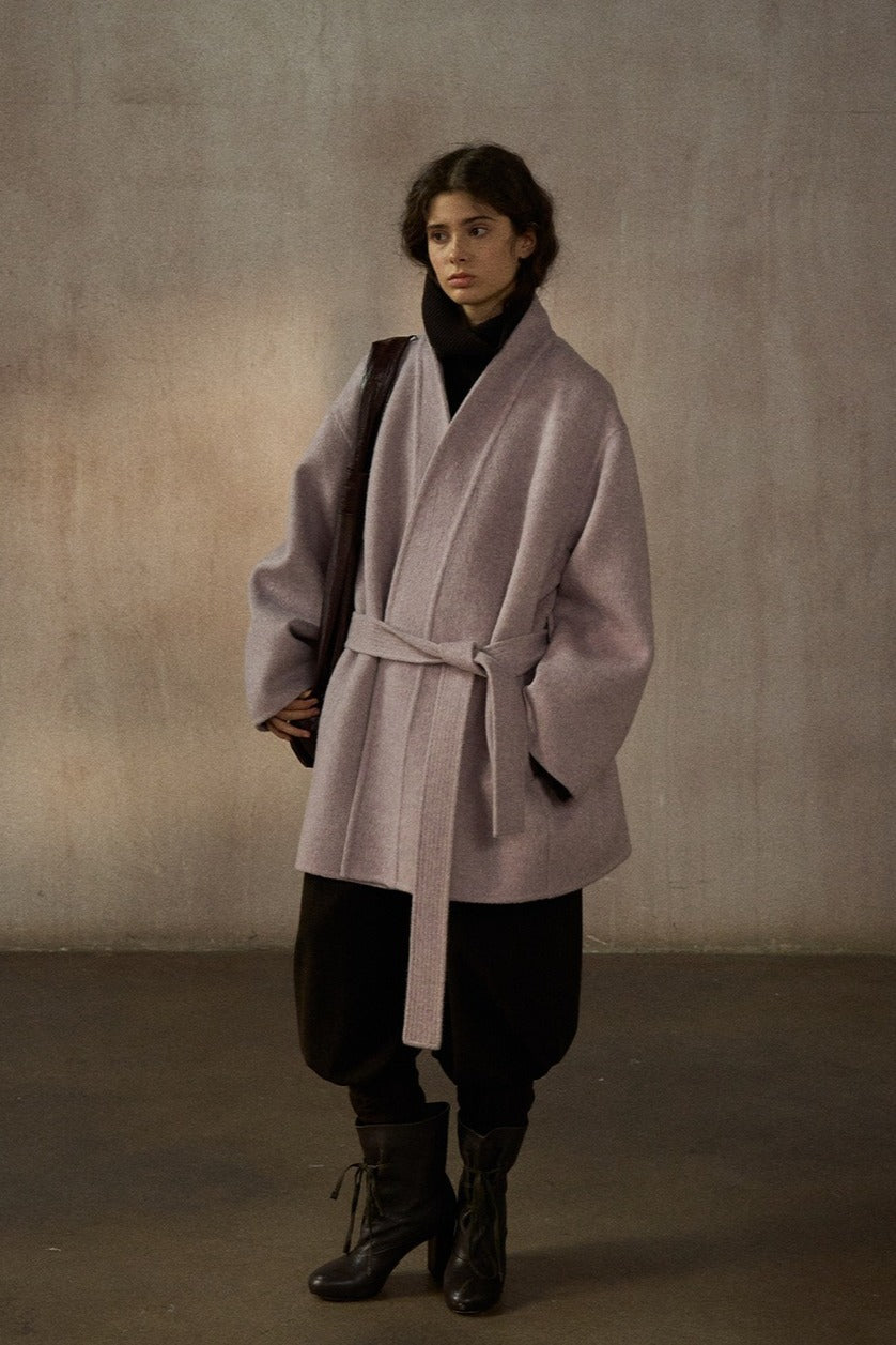 Wool-silk-angora double-faced fabric robe stule coat | 3 color