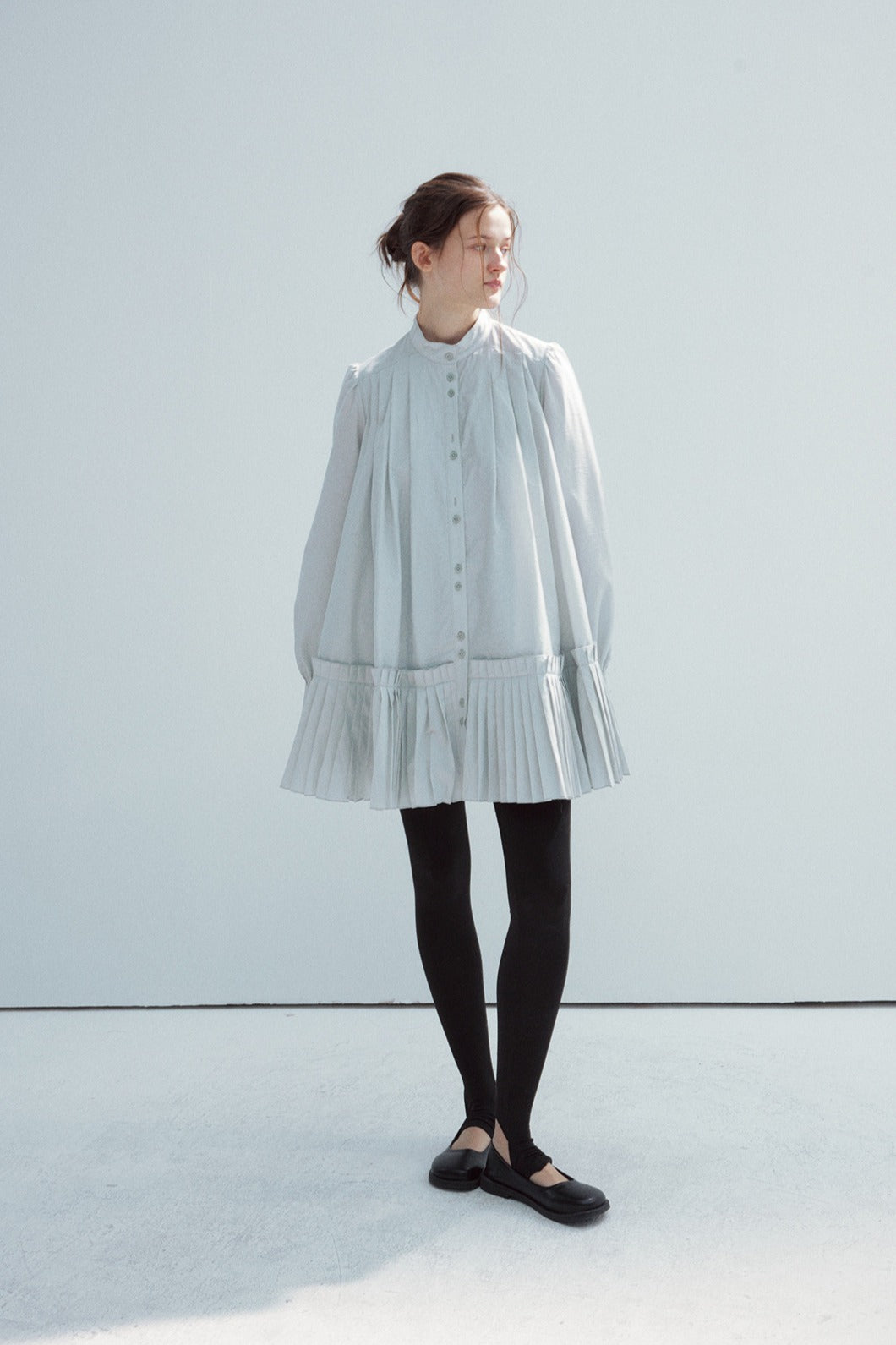 Cotton blend mid-length pleated tail dress | 4 color