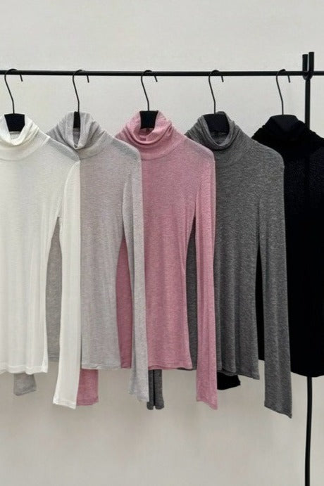 Wool containing lightweight soft high-neck knit top | 6 color