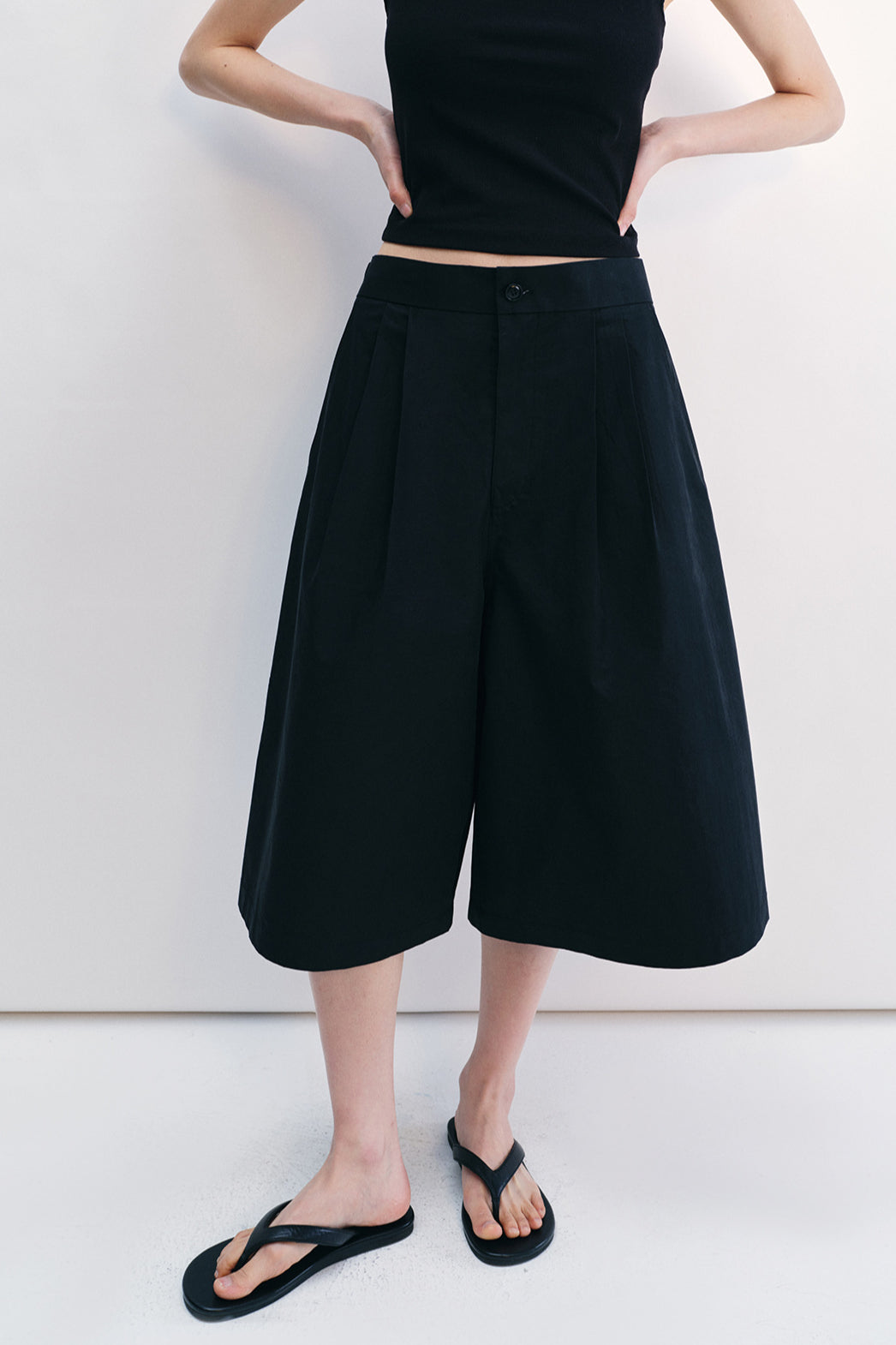 Cotton blend relaxed fit 7/8 pants | 4 color
