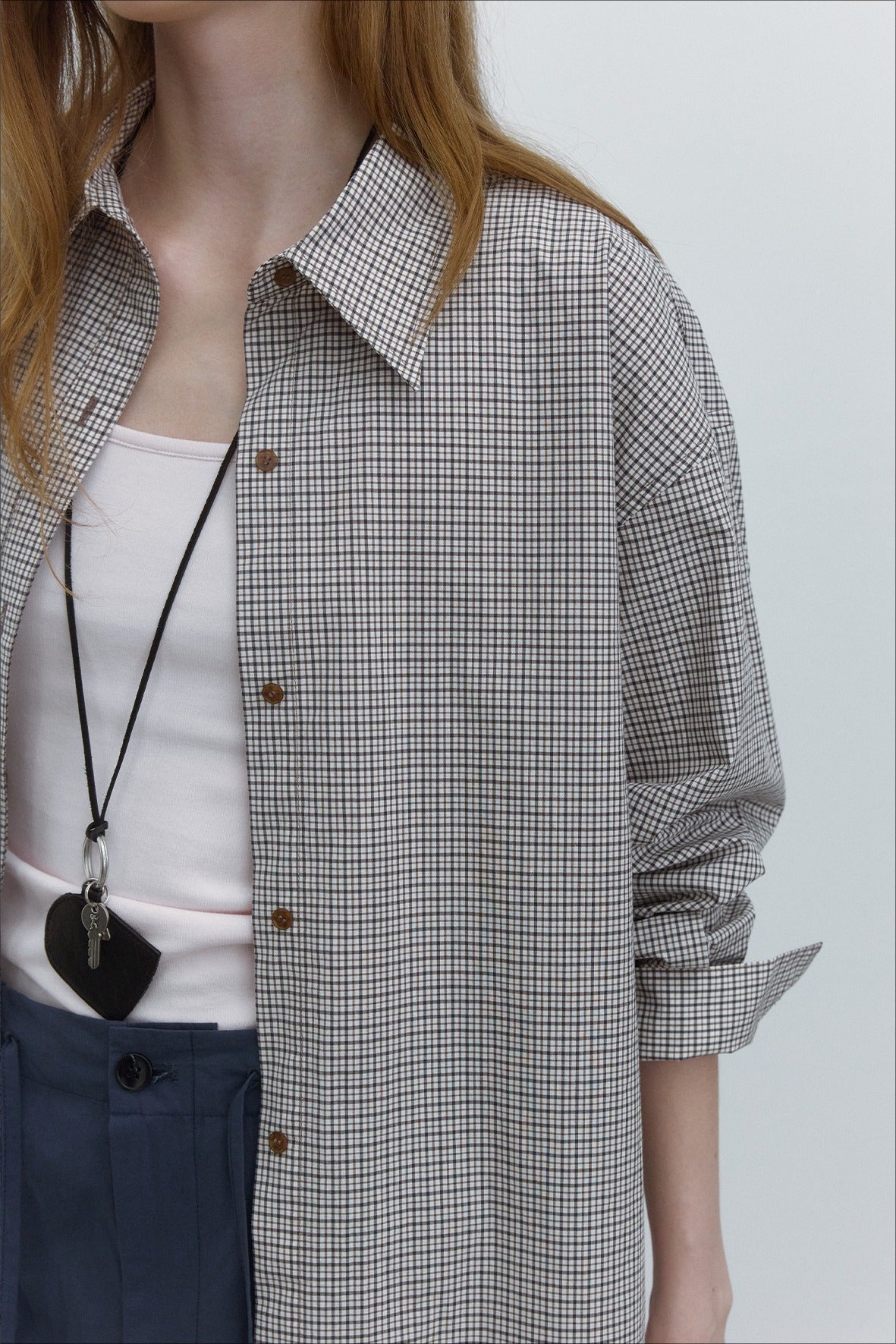 100% cotton mini check pattern mid-length shirt | 3 color
