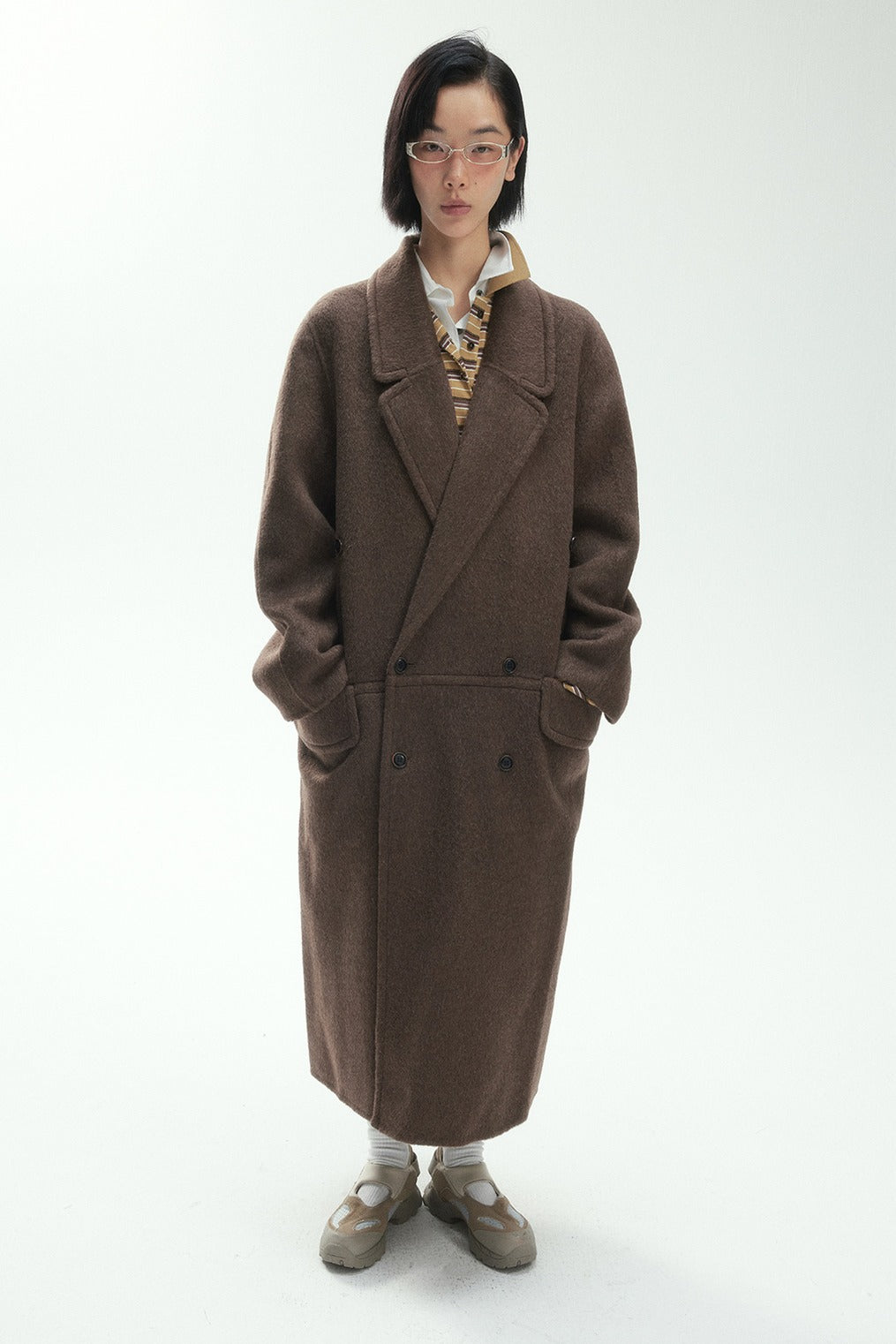 Wool blend silk double-sided fabric overcoat