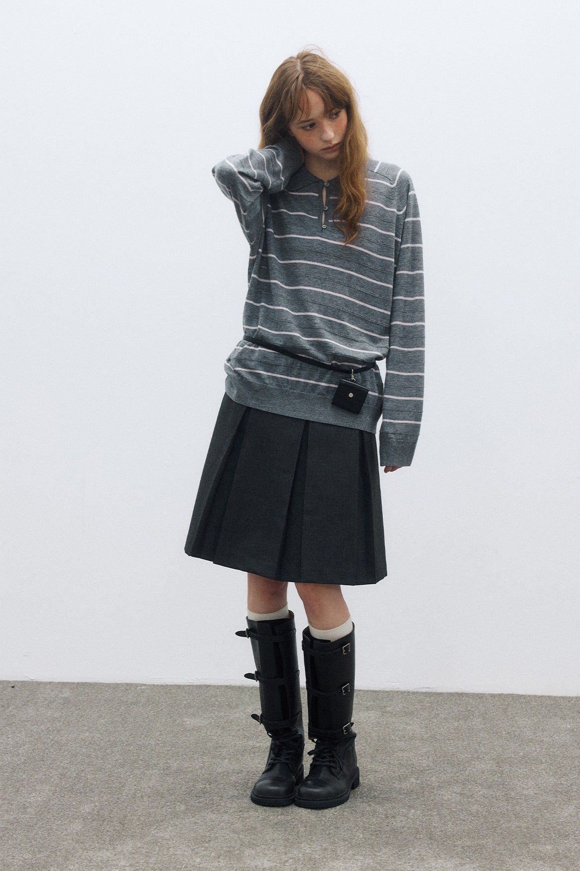 High rise crisp pleats A-line skirt | 2 color