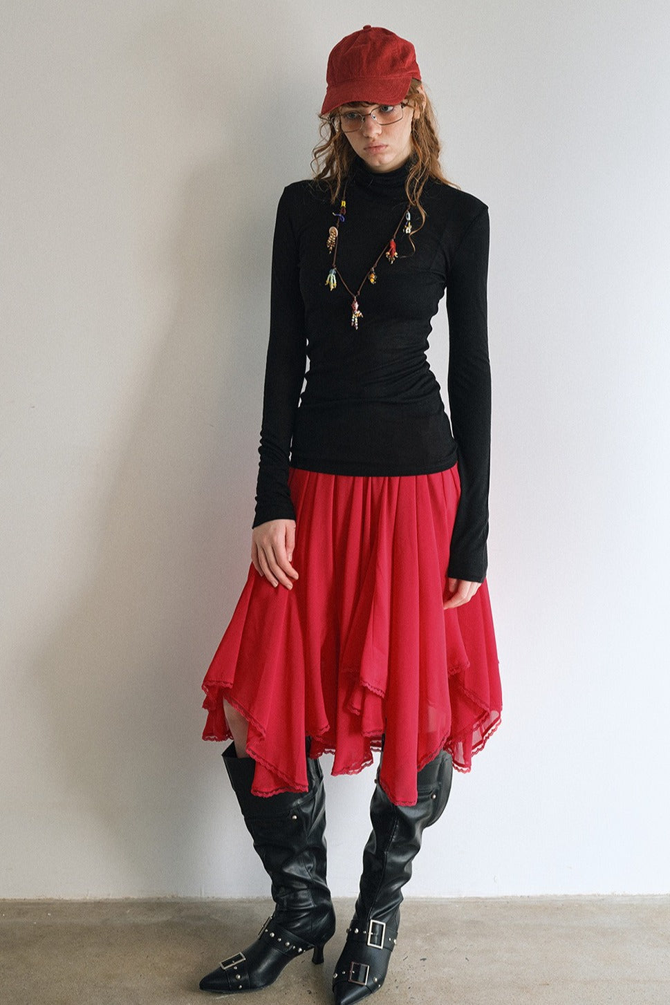 Wool containing lightweight soft high-neck knit top | 6 color