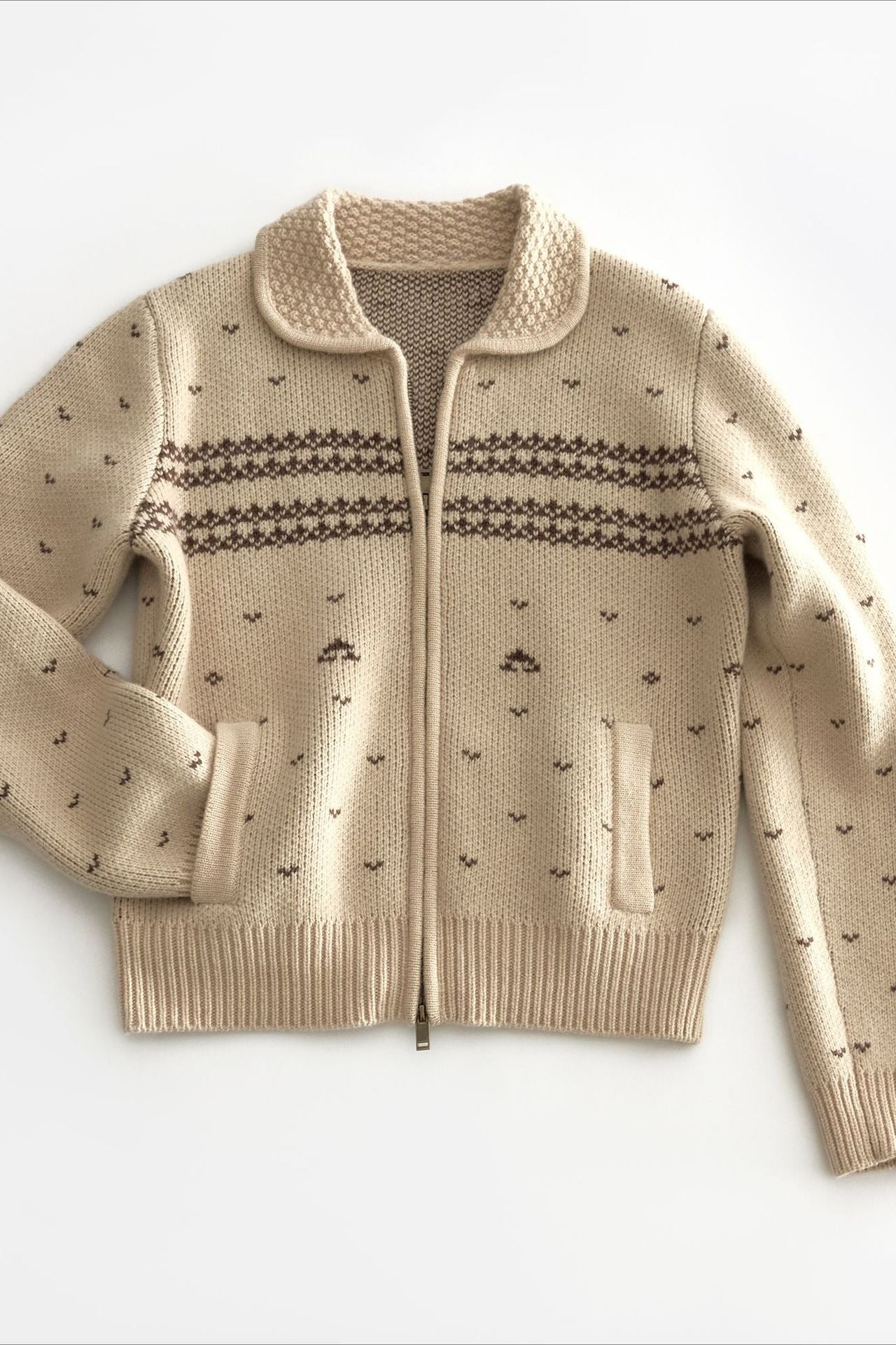 Wool jacquard pattern peter pan collar cardigan | 2 color