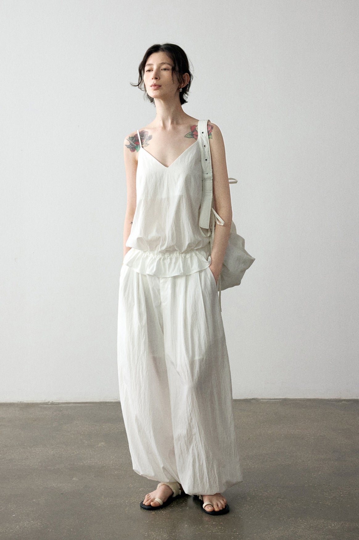 Viscose blend wrinkled fabric elastic cuff pants | 4 color