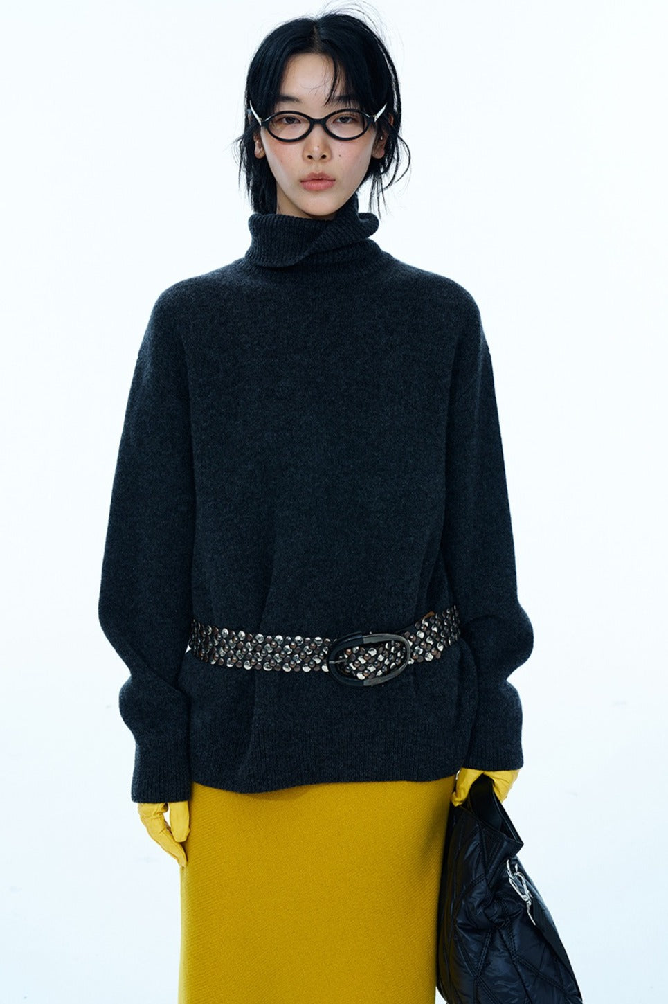Wool blend high neck sweater | 4 color