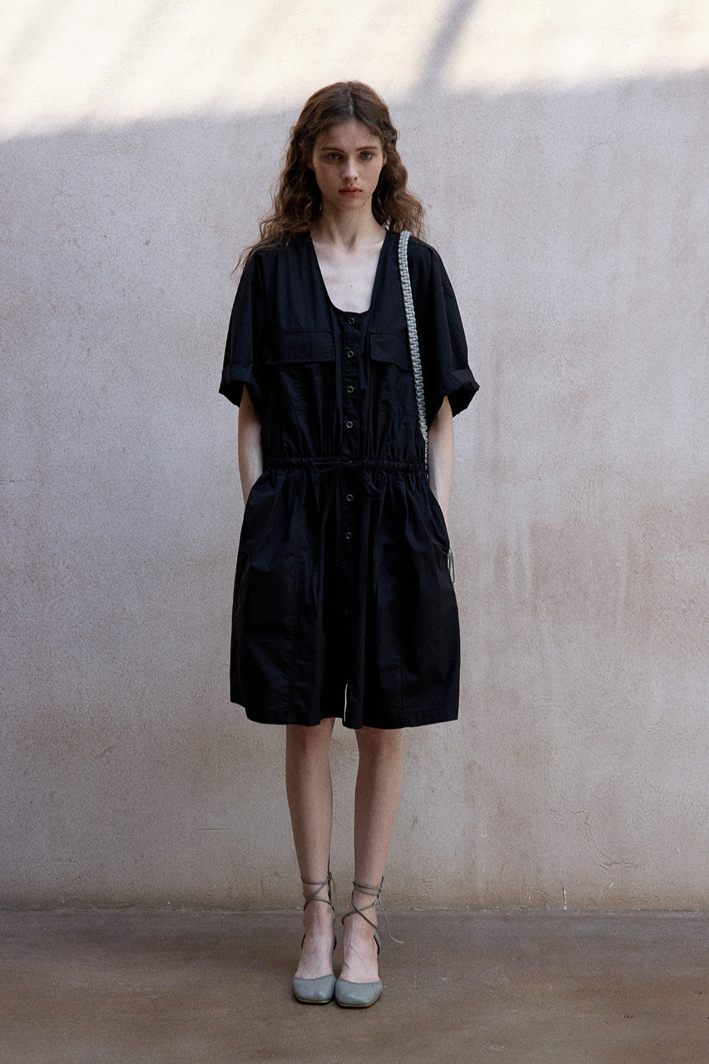 100% cotton pockets U-neck casual dress | 2 color