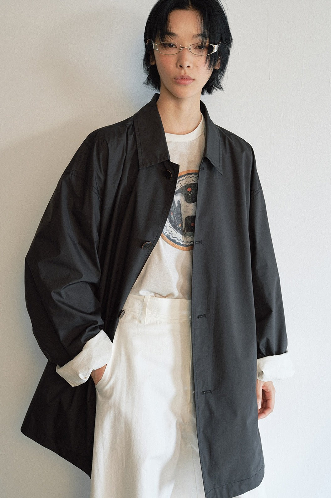 Easygoing minimalist style mid-length trench coat | 3 color