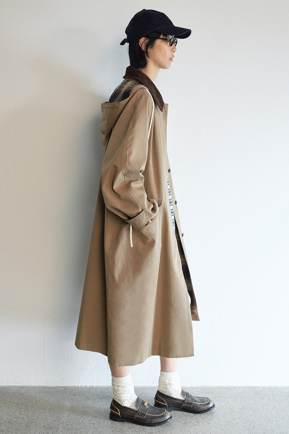 Color-block loose-fit barn style trench coat | 2 color