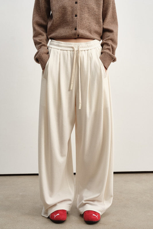 Soft drape elastic drawstring waist casual pants | 4 color