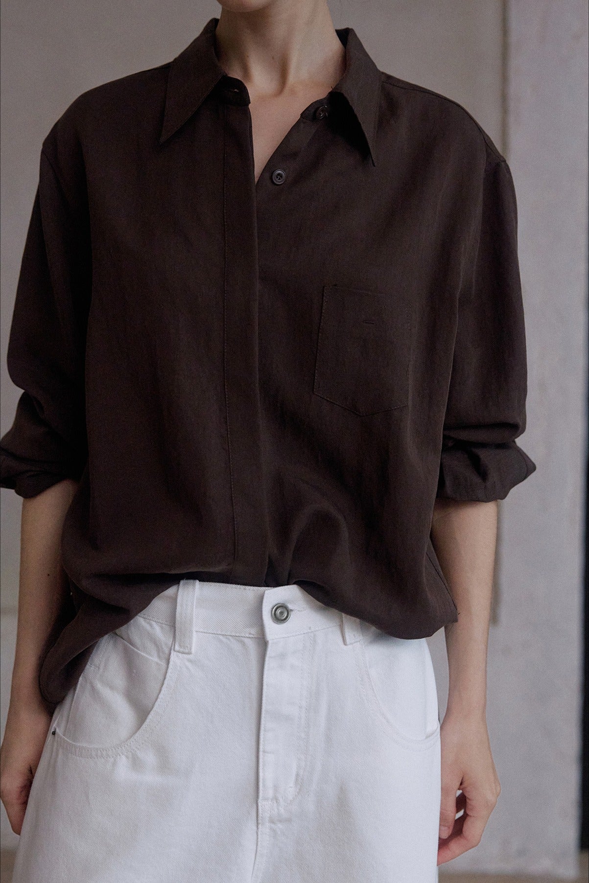 Lyocell blend matte finish drape shirt | 5 color