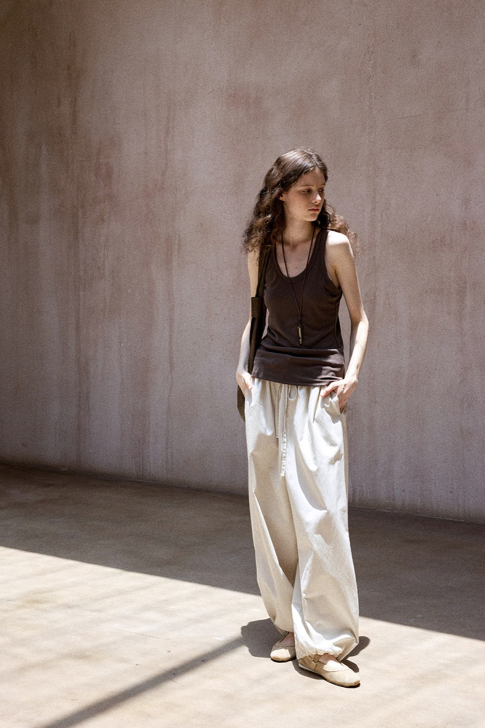 Lyocell blend cotton relaxed-fit tapered ankle pants