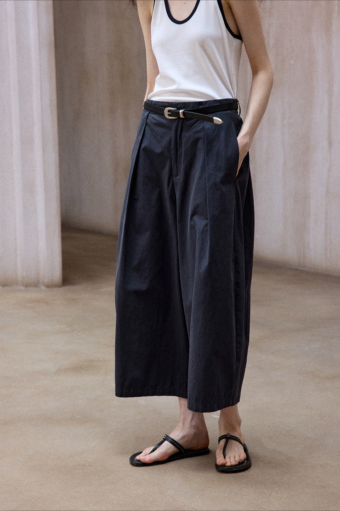 Washed cotton cocoon shape 7\8 pants | 3 color