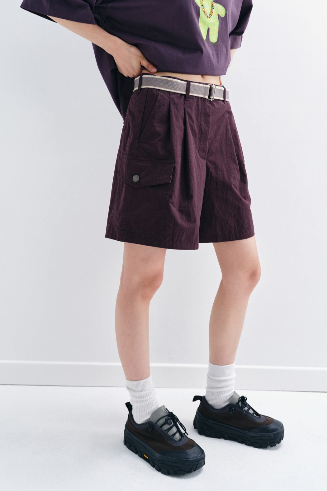 Cotton blend pockets shorts with a belt | 3 color