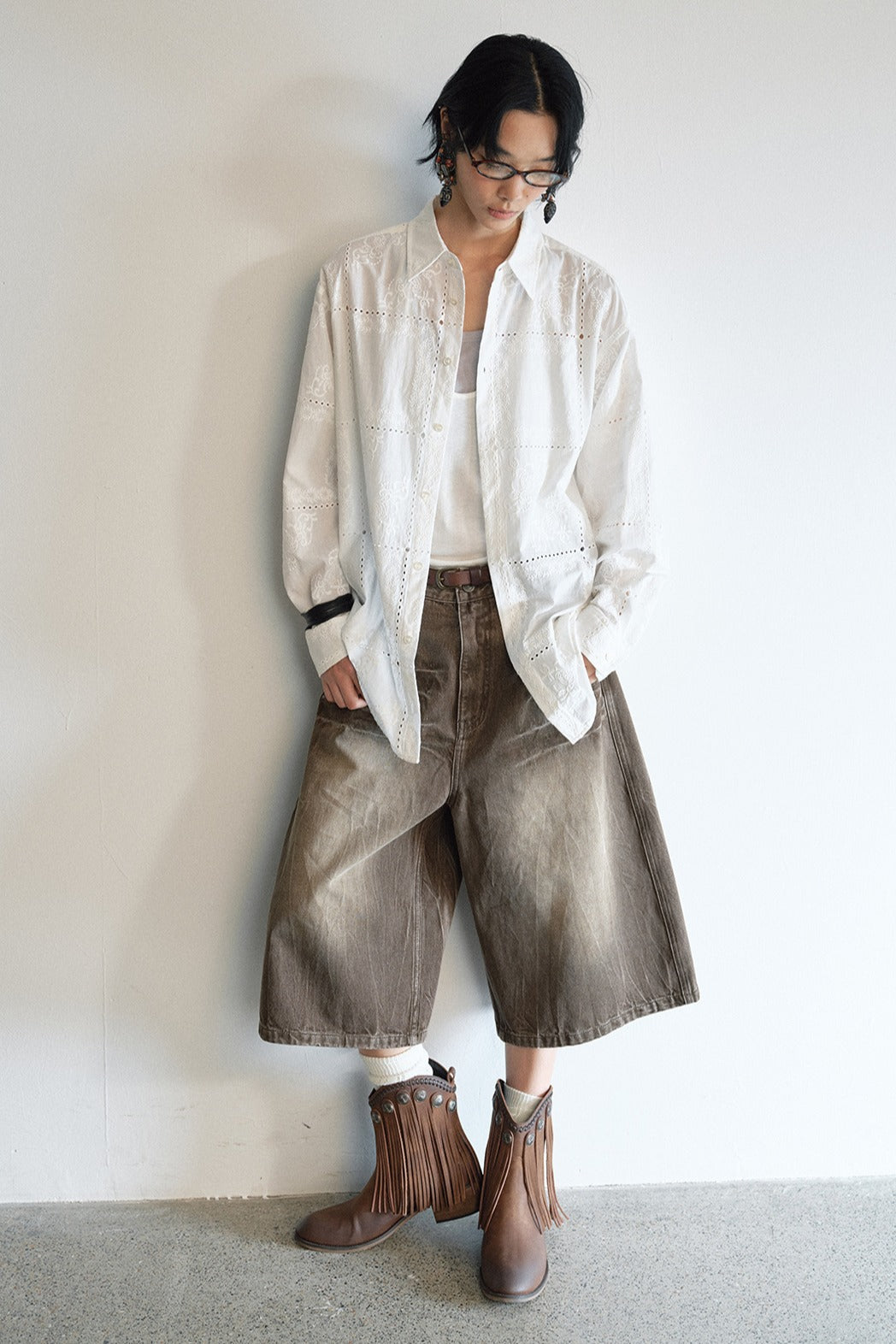 100% cotton cutout intricate embroidery shirt | 2 color