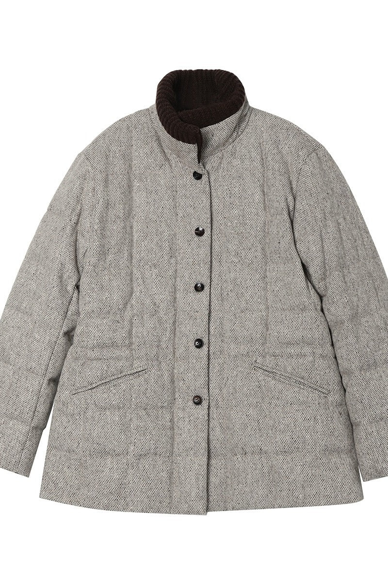 Wool blend fabric with duck down quilted down jacket | 2 color