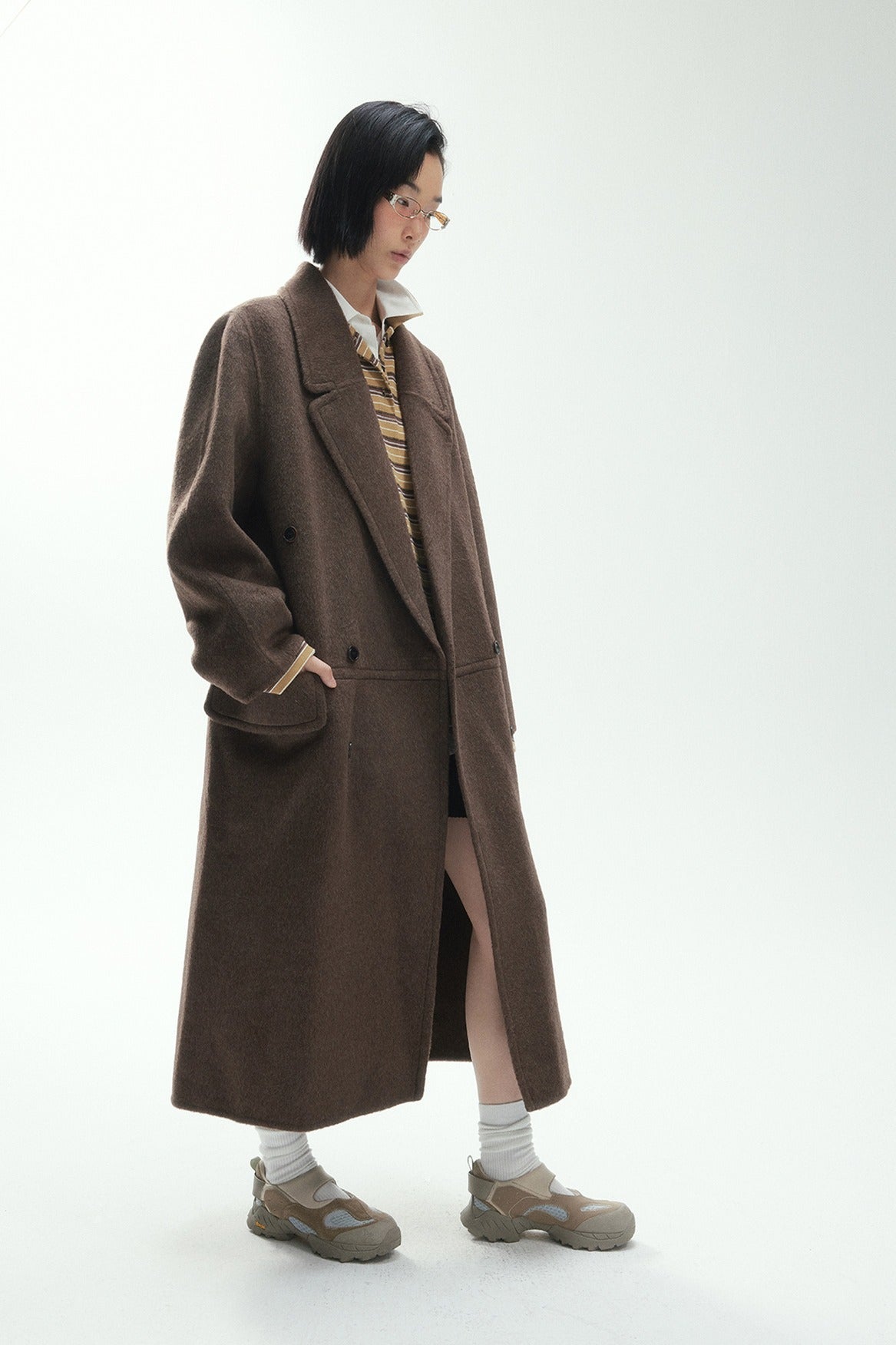Wool blend silk double-sided fabric overcoat
