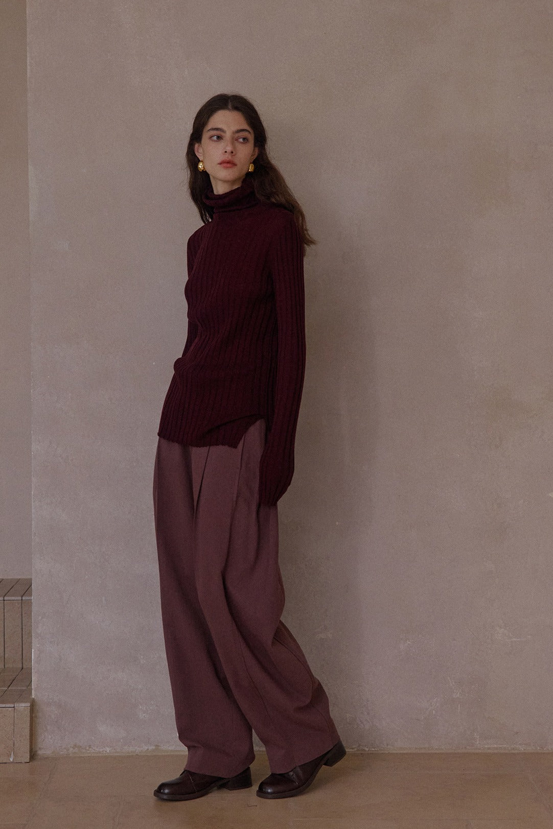 Cotton blend curved loose pants | 4 color