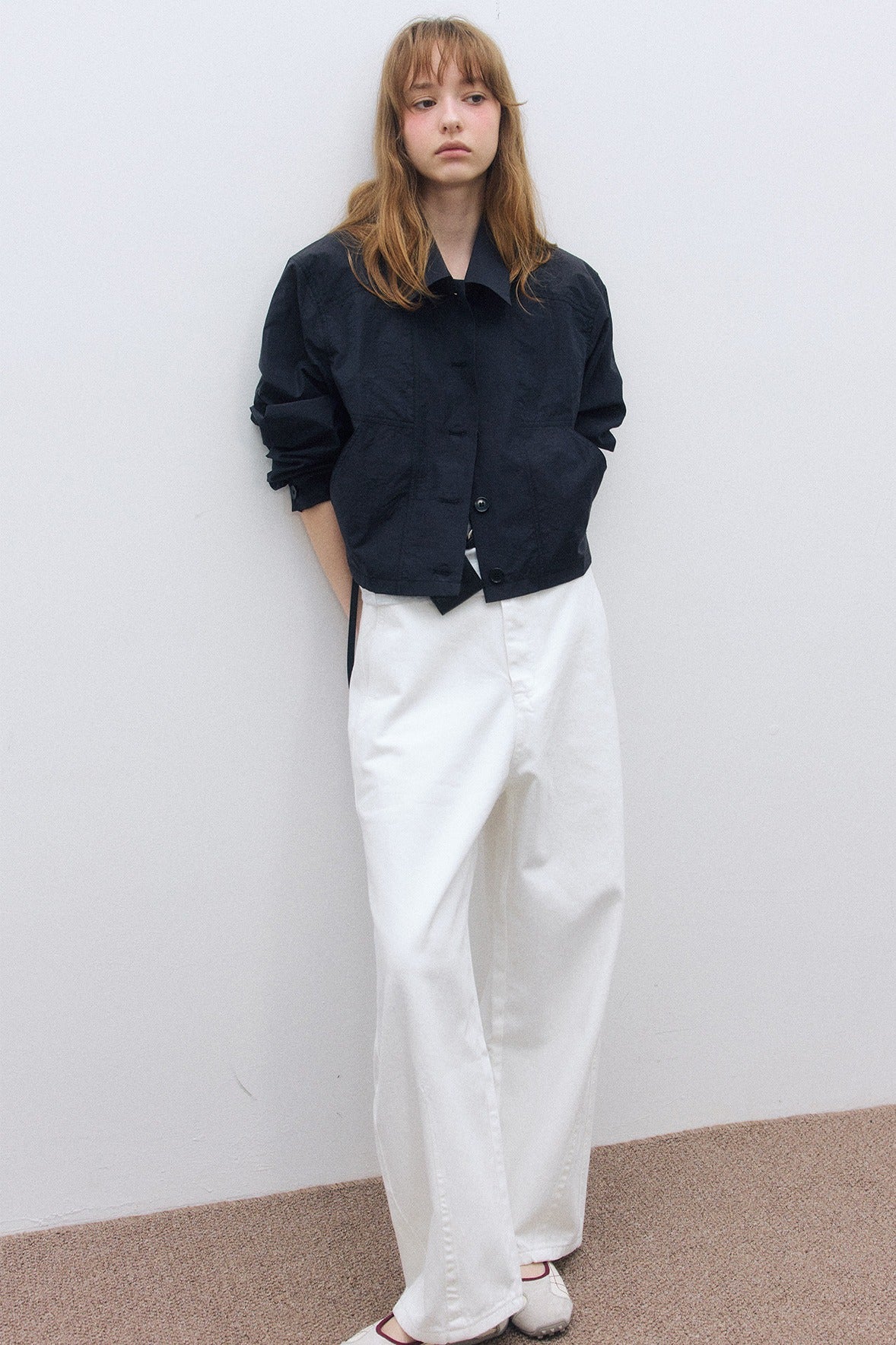 Cotton blend paper-touch fabric cropped throw-on shirt jacket | 3 color