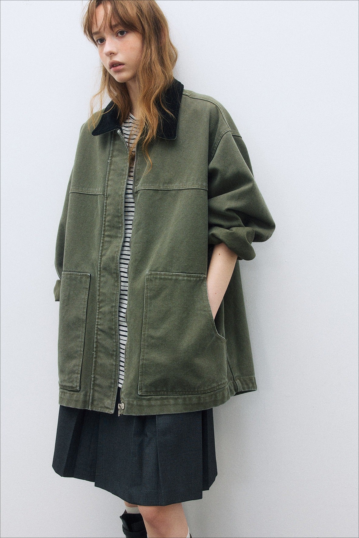 100% cotton barn-style mid-length jacket | 2 color