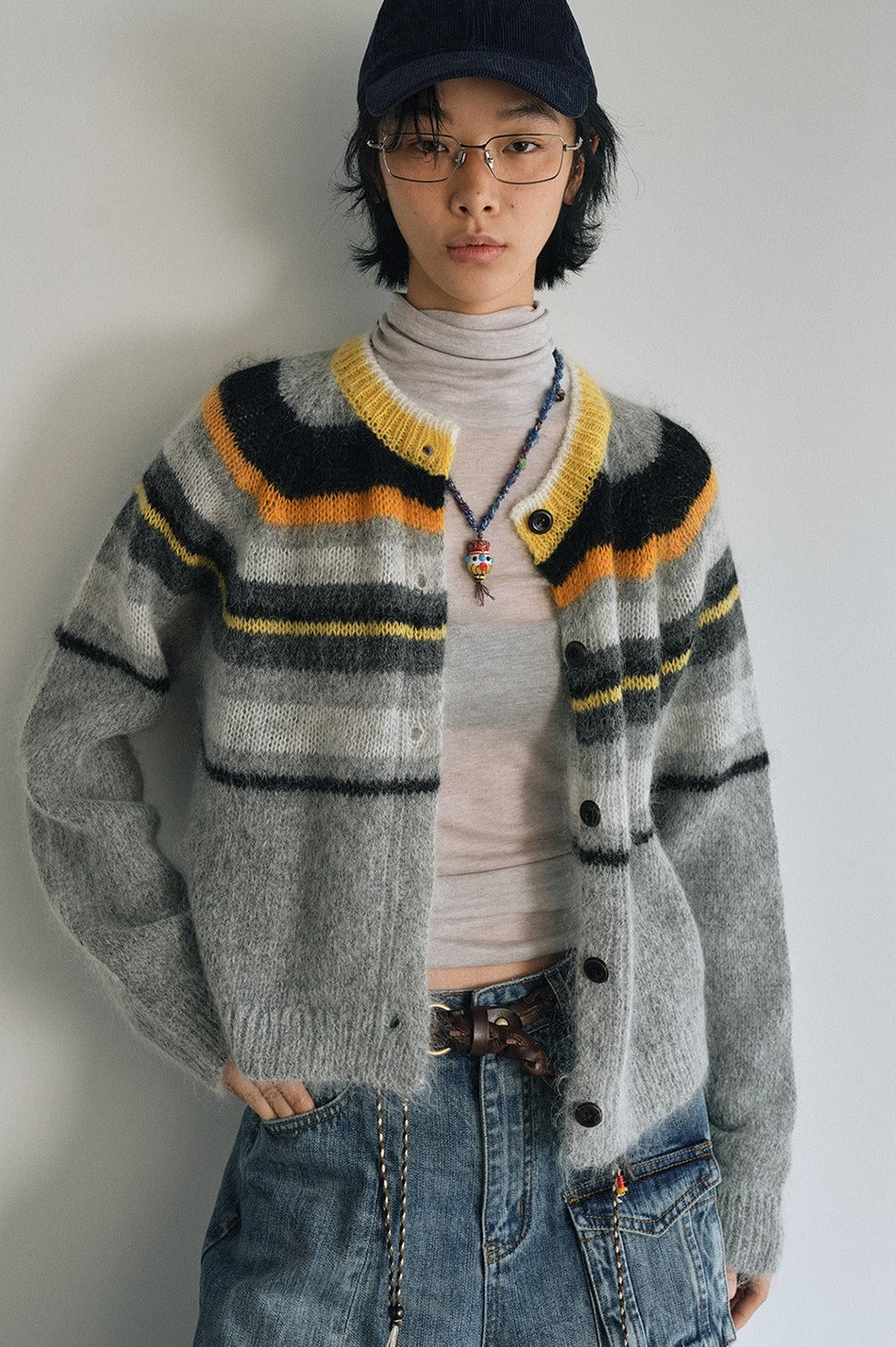 Wool and mohair cozy stripped sweater cardigan | 3 color
