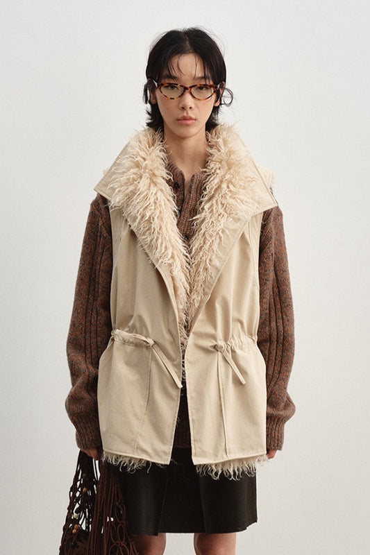 Cozy drawstring waist fleece lining vest | 2 color