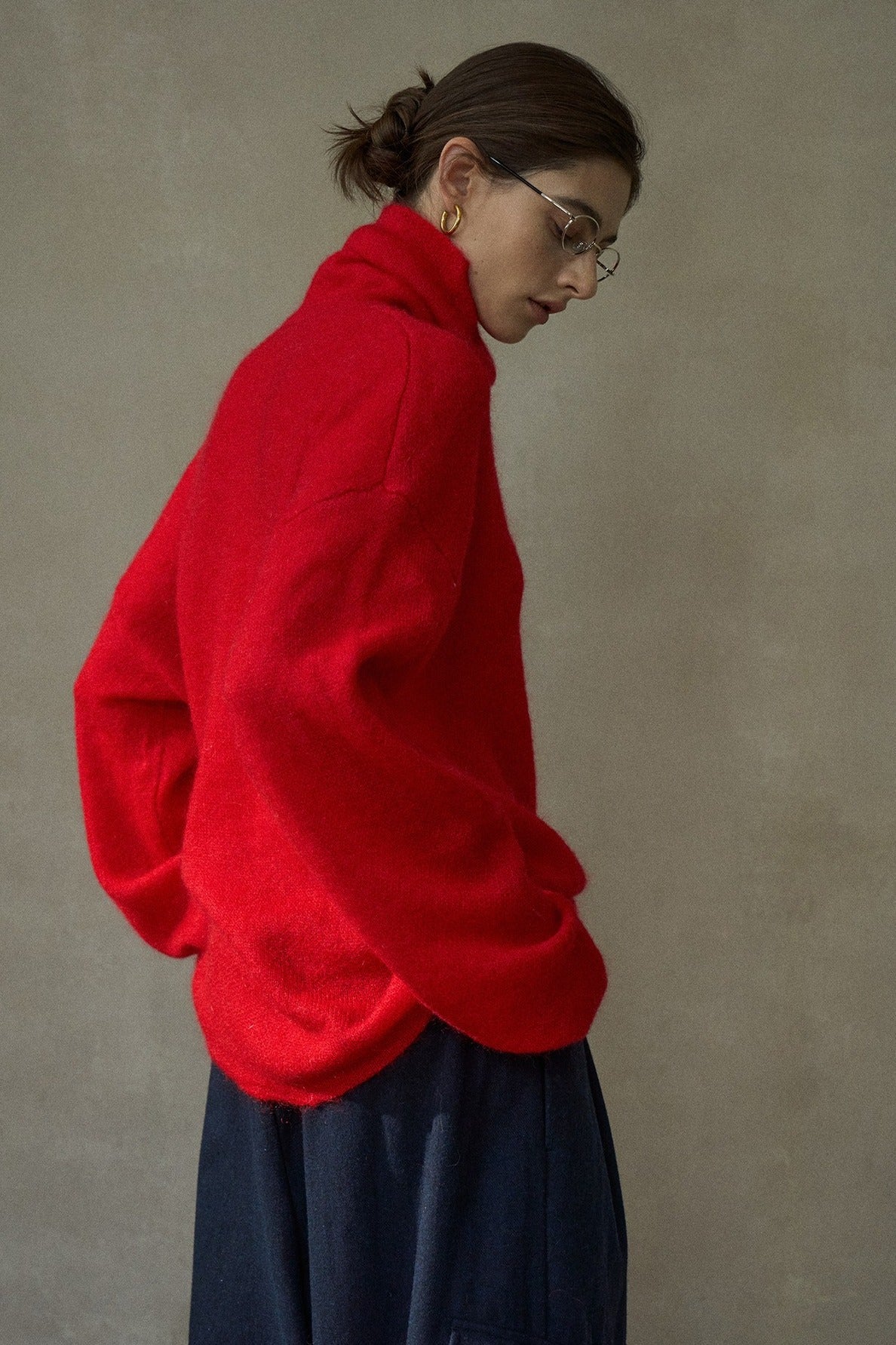 Mohair blend stacked high neck cozy loose sweater | 4 color