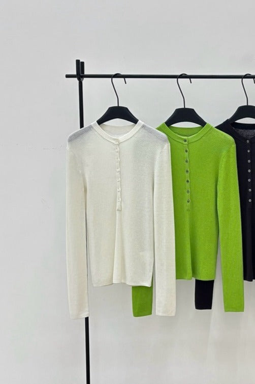 Wool blend fit henley collar knitwear | 5 color