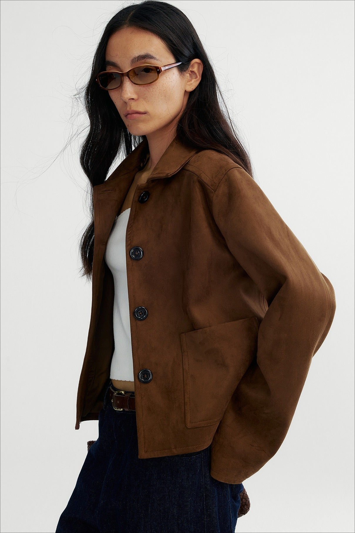 Vintage style fuzzy texture cropped short jacket