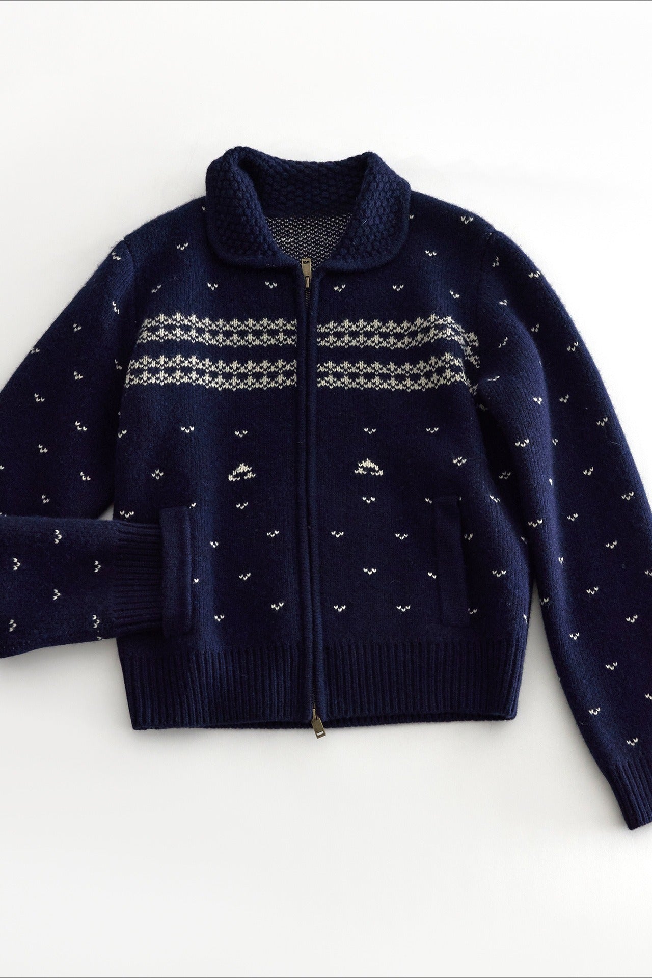 Wool jacquard pattern peter pan collar cardigan | 2 color