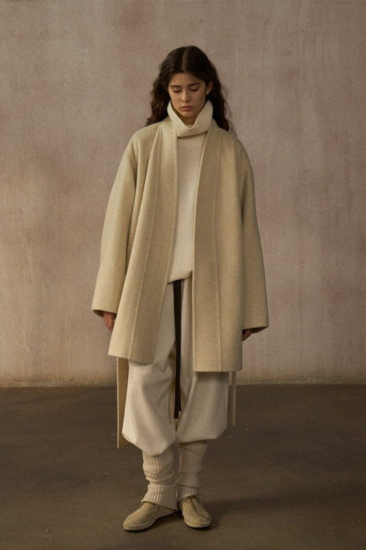 Wool-silk-angora double-faced fabric robe stule coat | 3 color