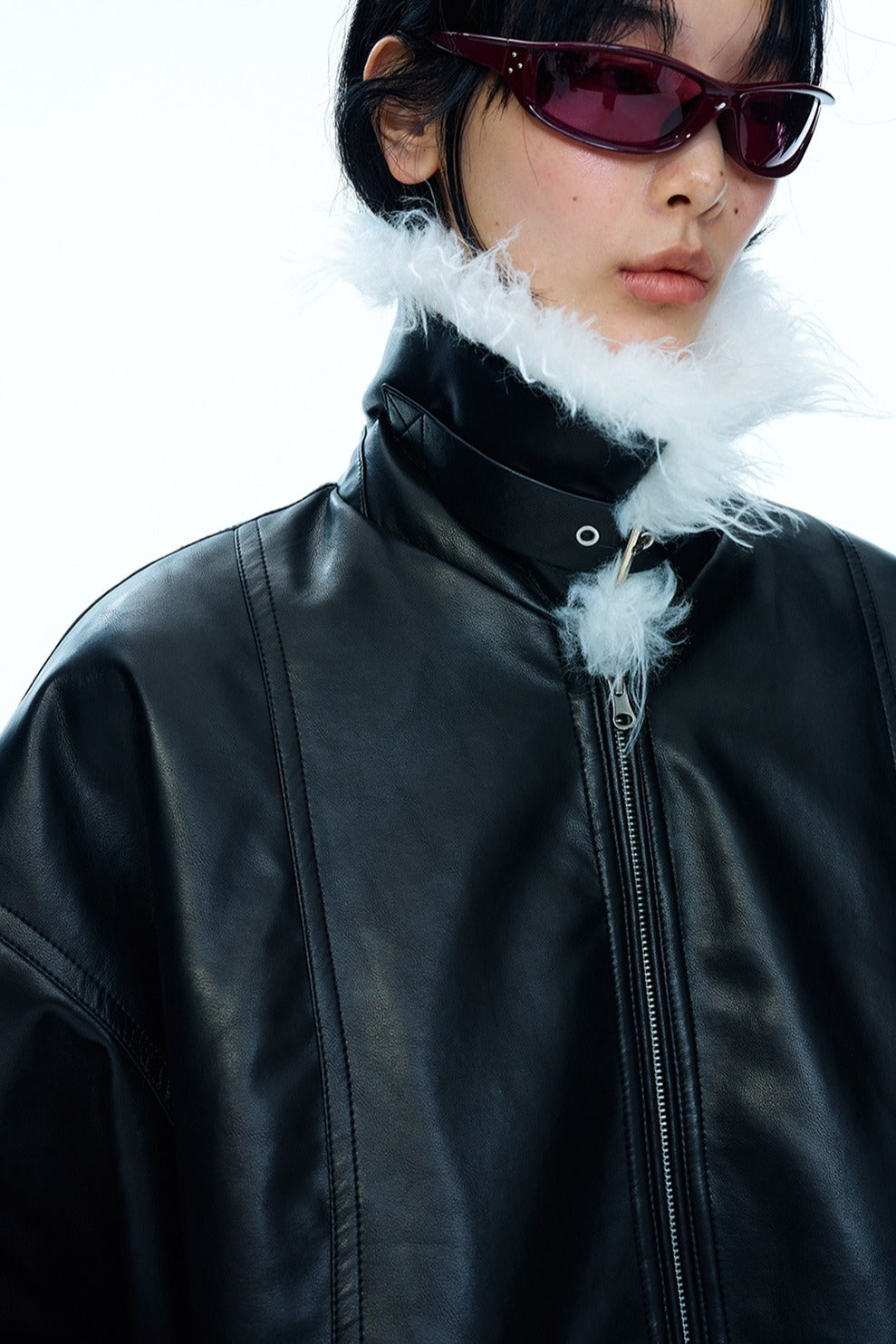 Relaxed-fit cozy collar trendy PU jacket | 2 color