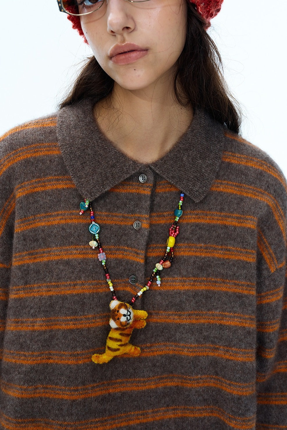 Wool blend loose-fit striped polo sweater | 4 color