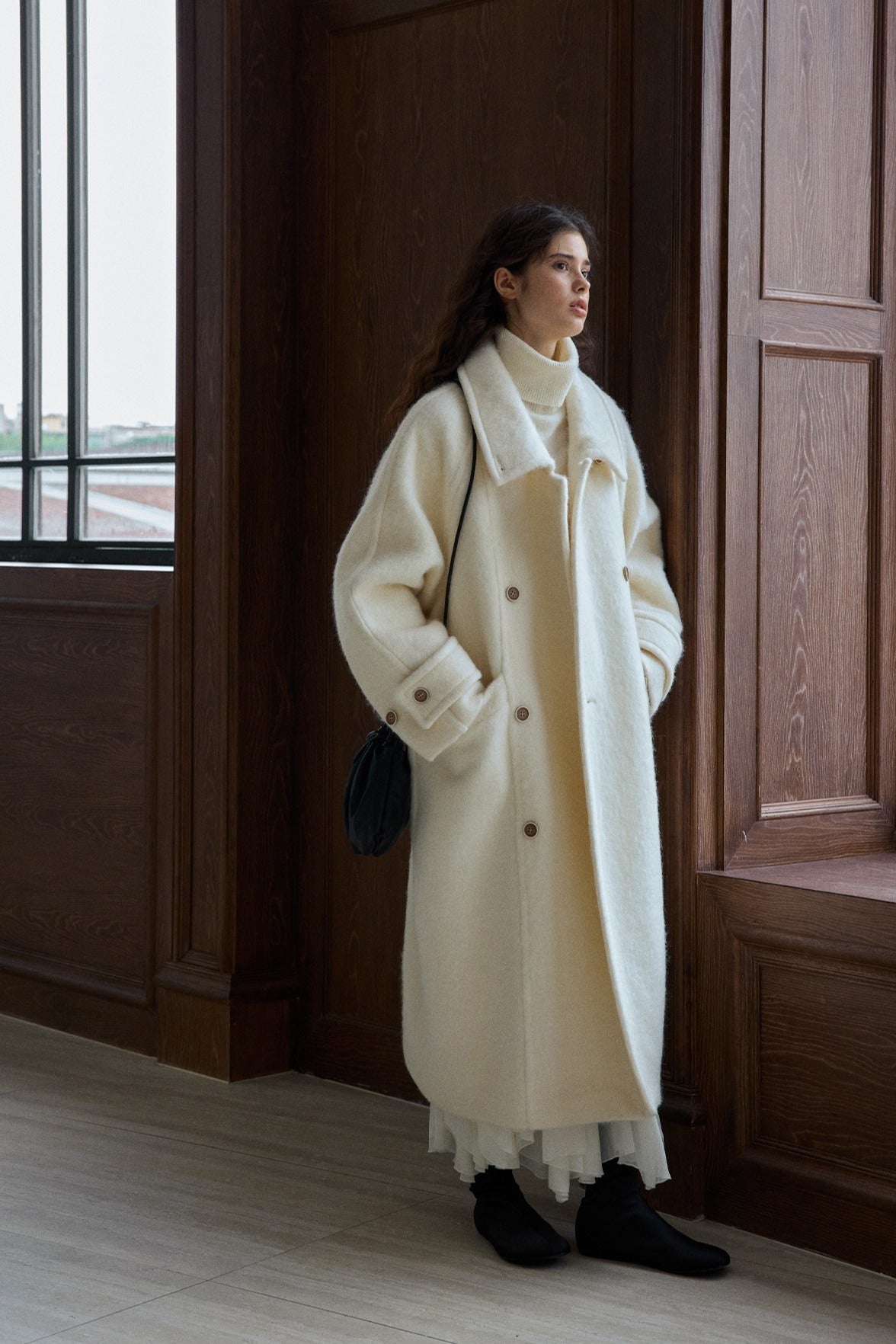 Wool blend single-faced fabric ultra-loose fit overcoat | 4 color