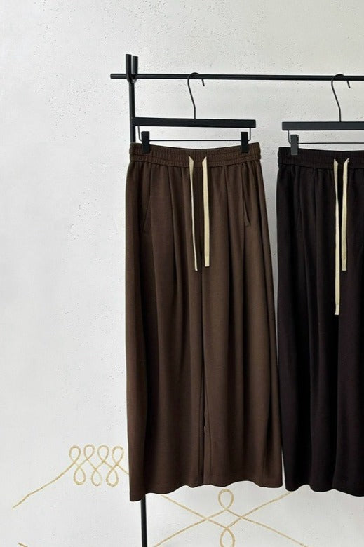 Soft drape elastic drawstring waist casual pants | 4 color