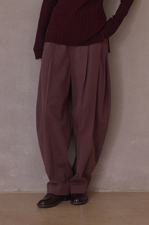 Cotton blend curved loose pants | 4 color