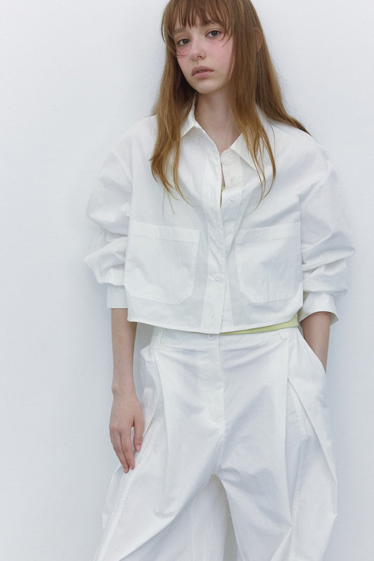 Cotton blend tactile texture cropped shirt | 3 color