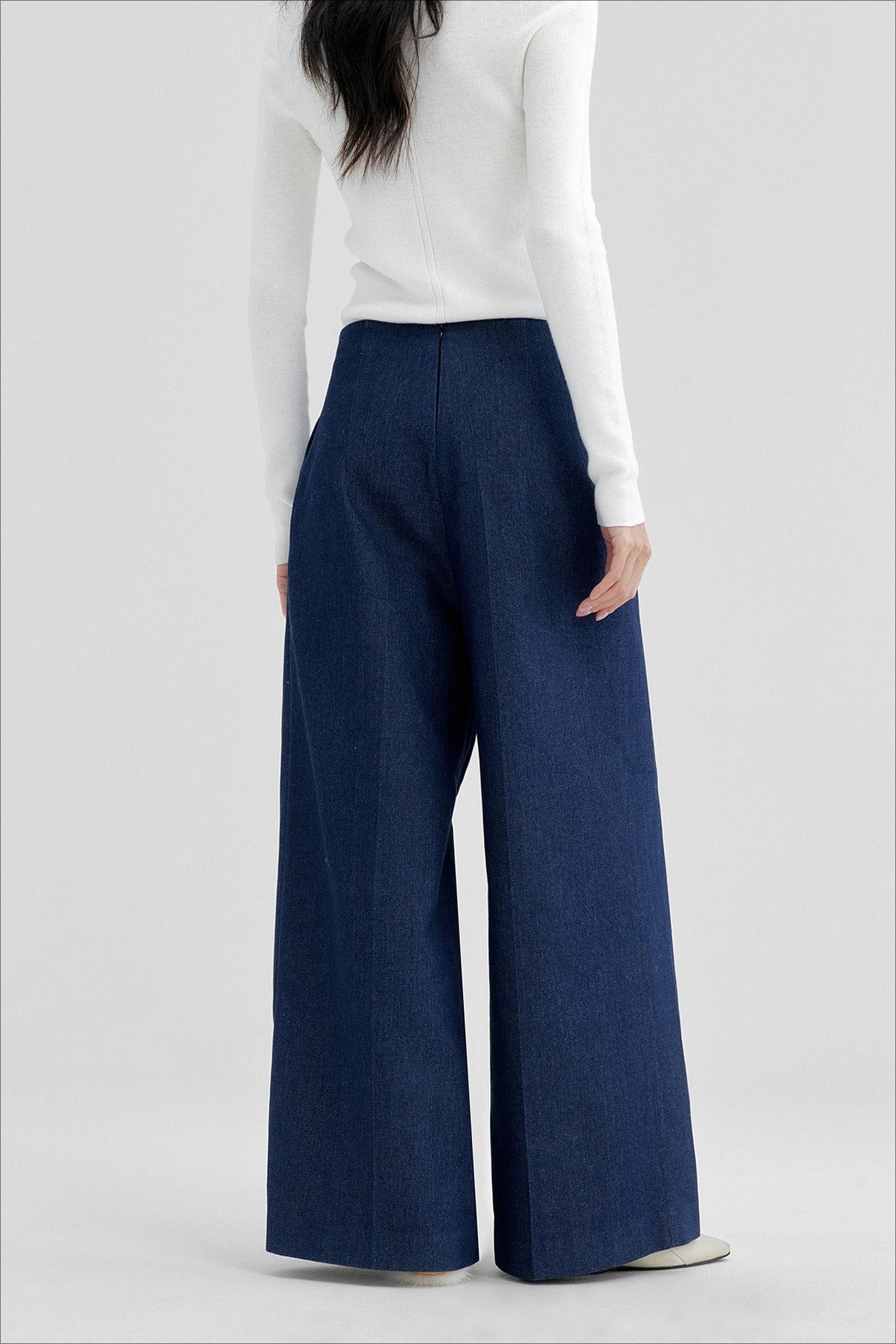 Cotton blend minimalist wide-leg jeans