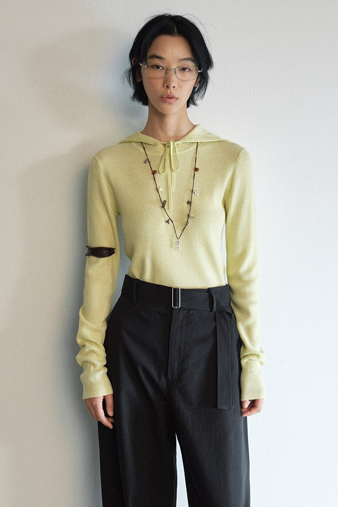 Wool blend rib hoodie slim knitwear | 5 color