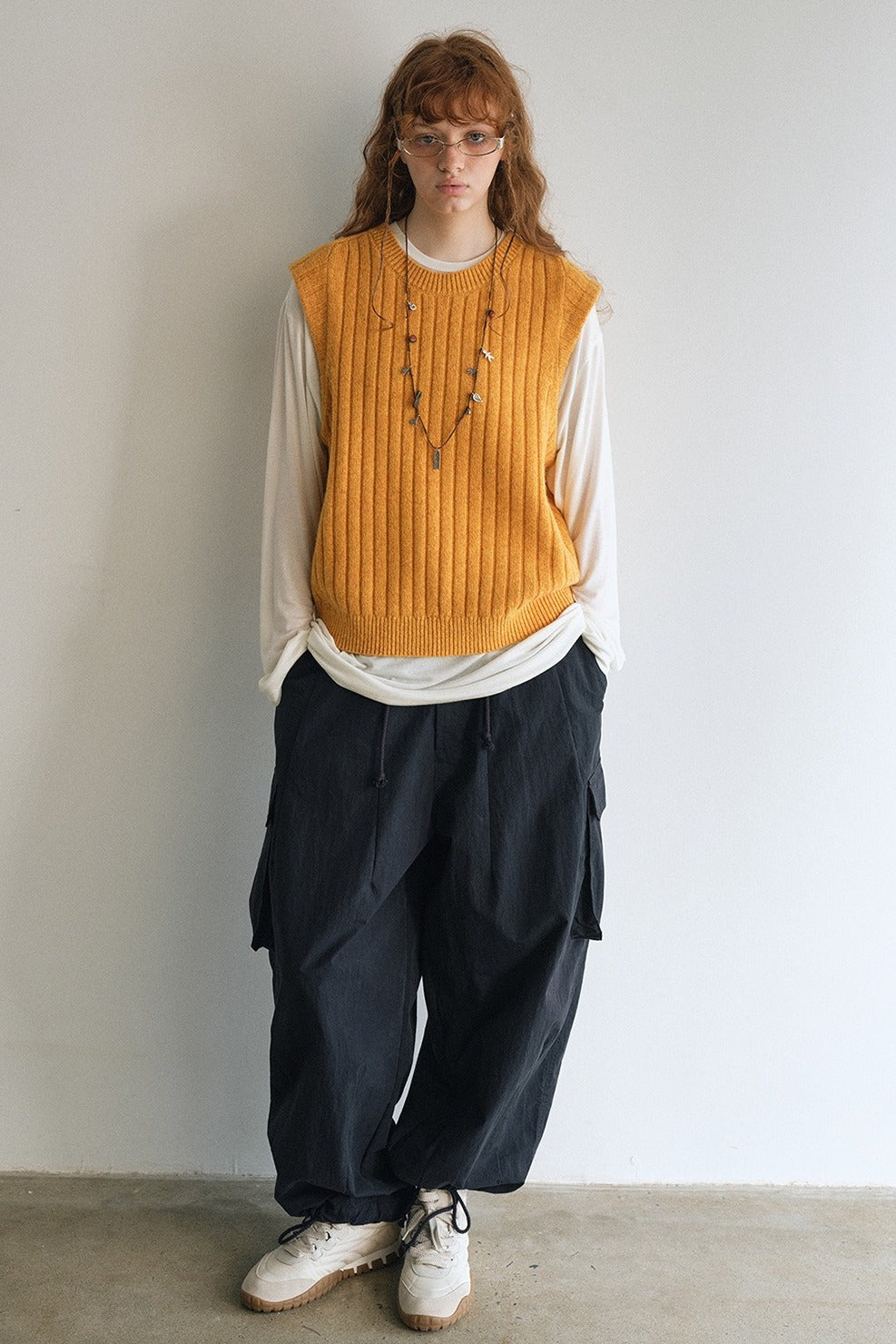 100% wool chunky texture rib vest | 4 color
