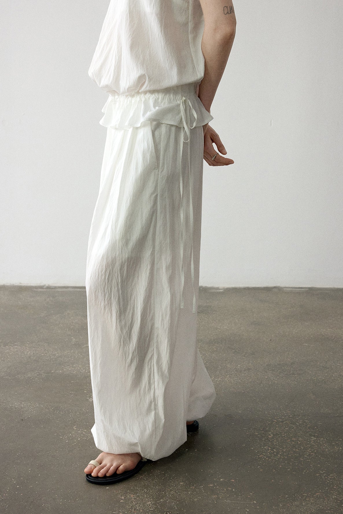 Viscose blend wrinkled fabric elastic cuff pants | 4 color