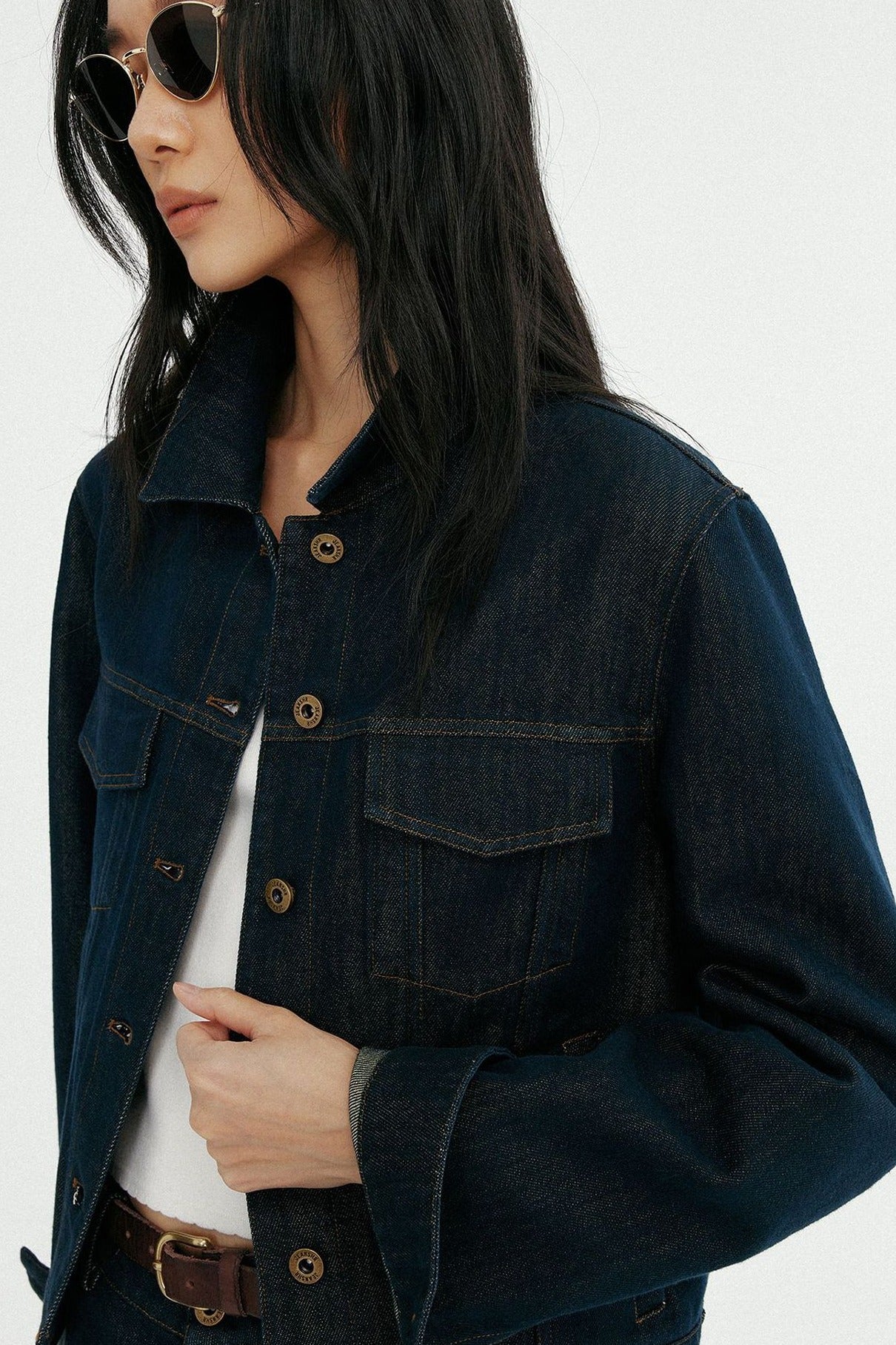 Cotton blend denim cropped jacket