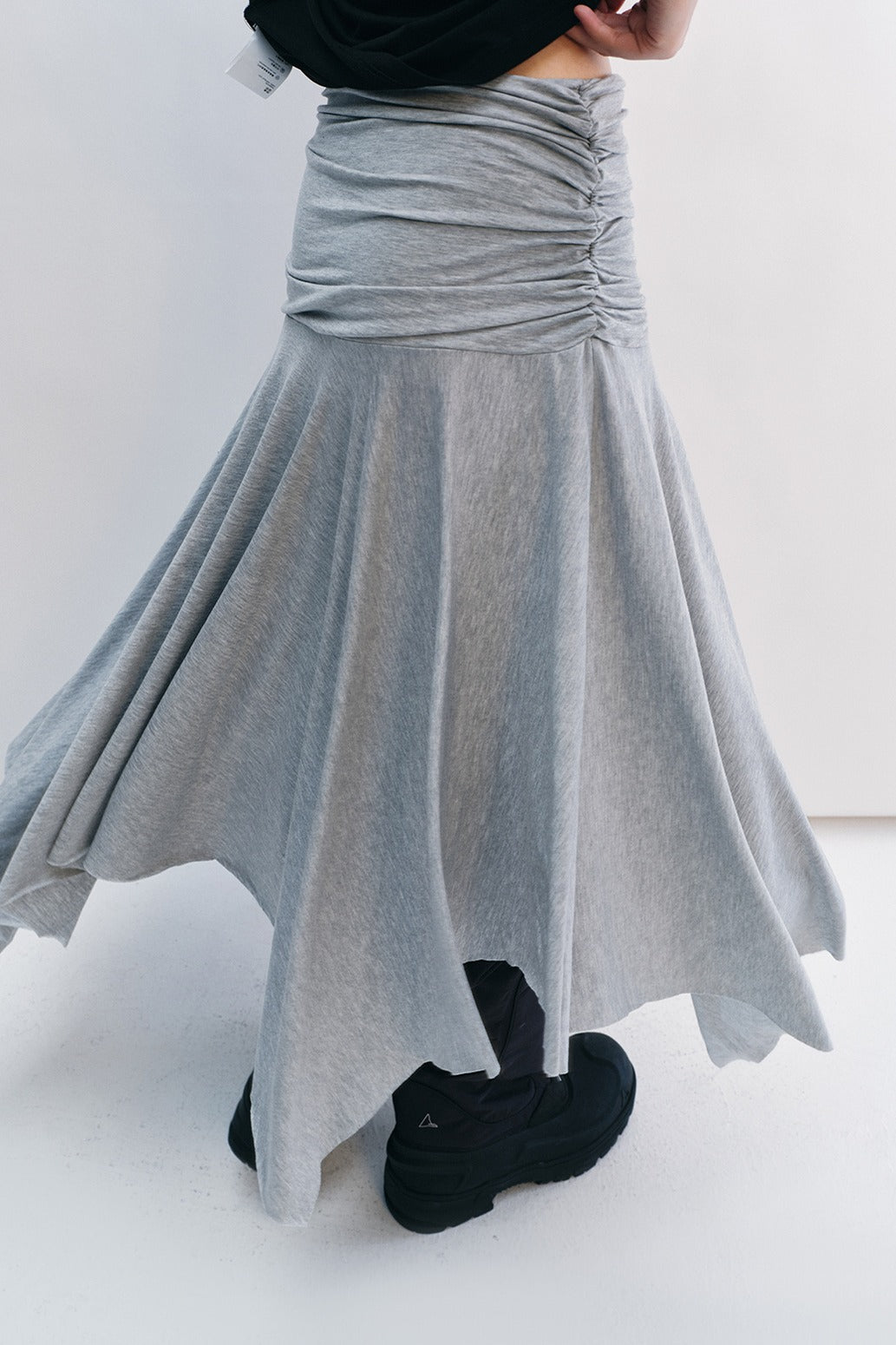 Irregular hem draped effect stretchy skirt | 2 color