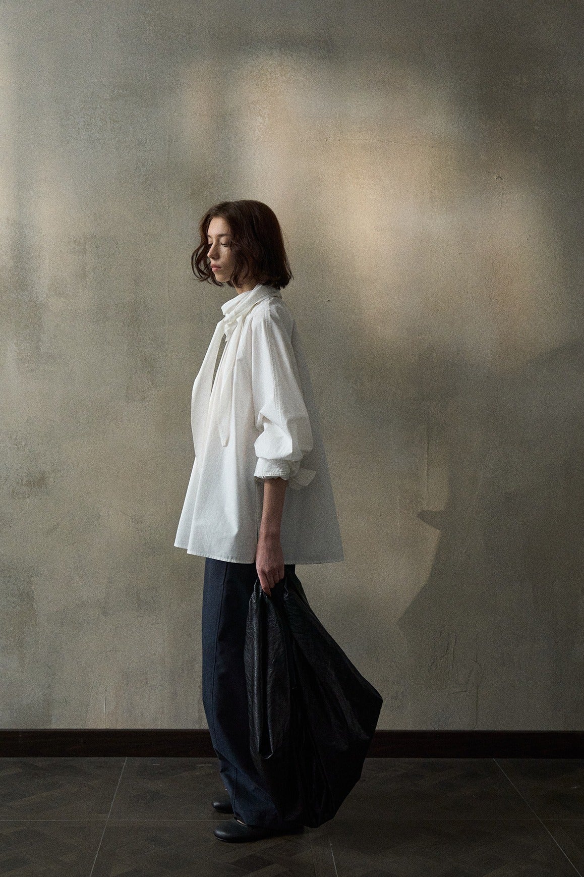 Chemise à col écharpe amovible en mélange de coton | 3 couleurs