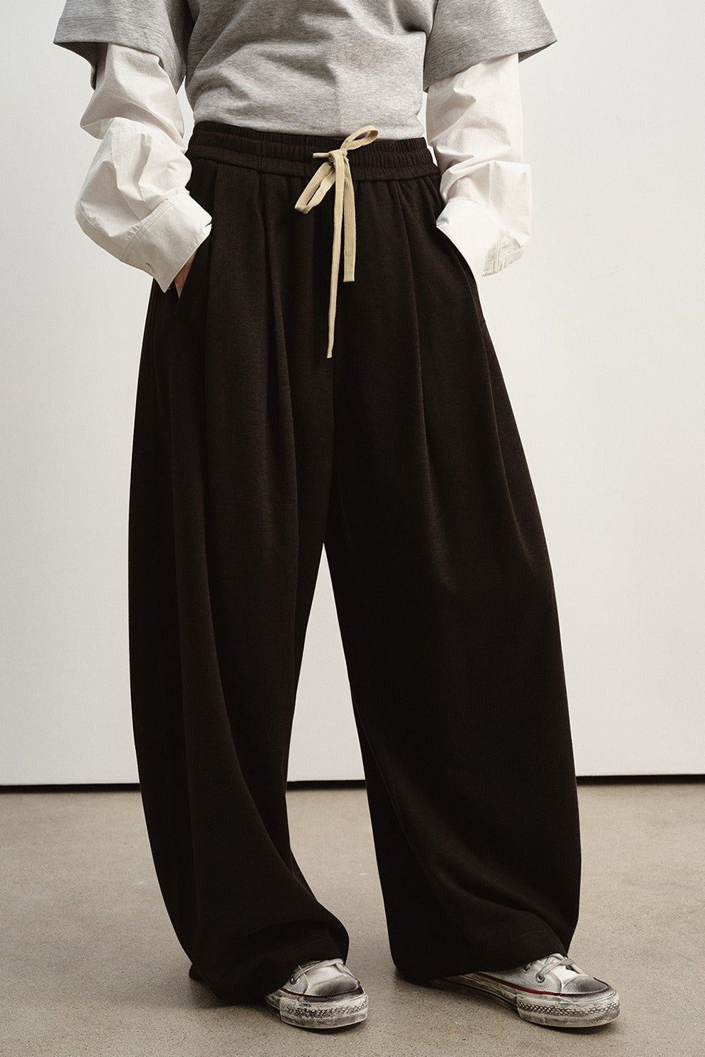 Soft drape elastic drawstring waist casual pants | 4 color
