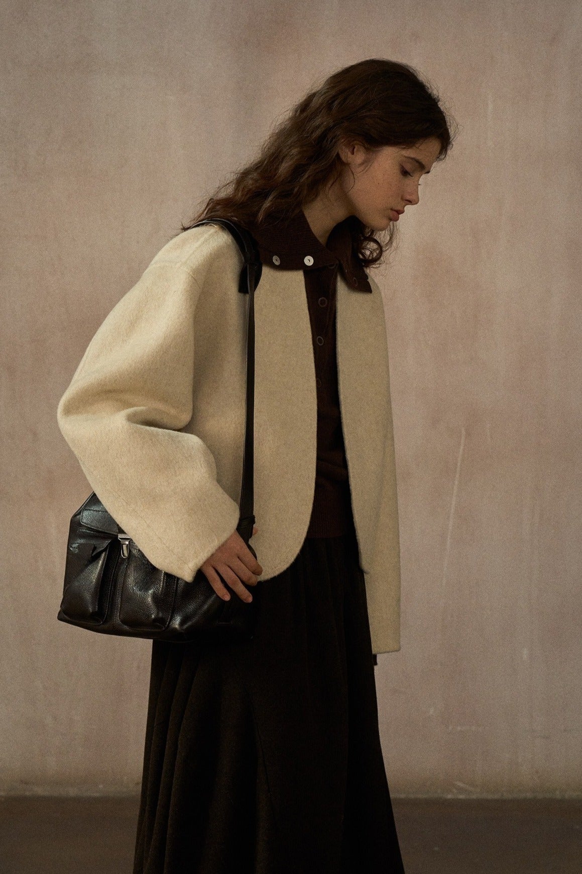 Wool-alpaca structured fit cropped jacket | 4 color