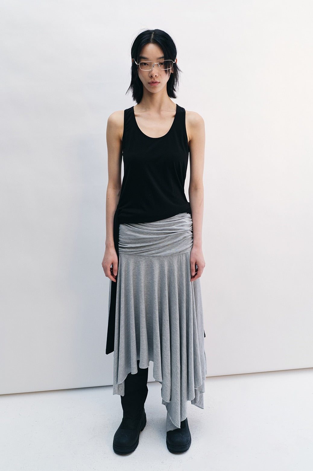 Irregular hem draped effect stretchy skirt | 2 color